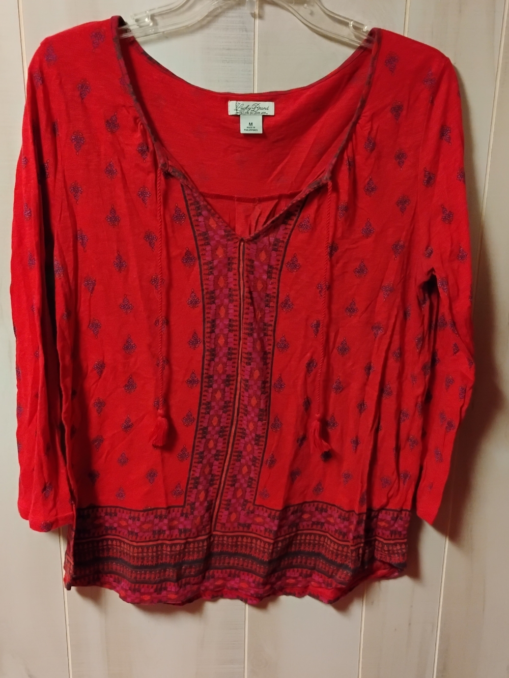 Lucky Brand Bright Red Embroidered Peasant Tunic